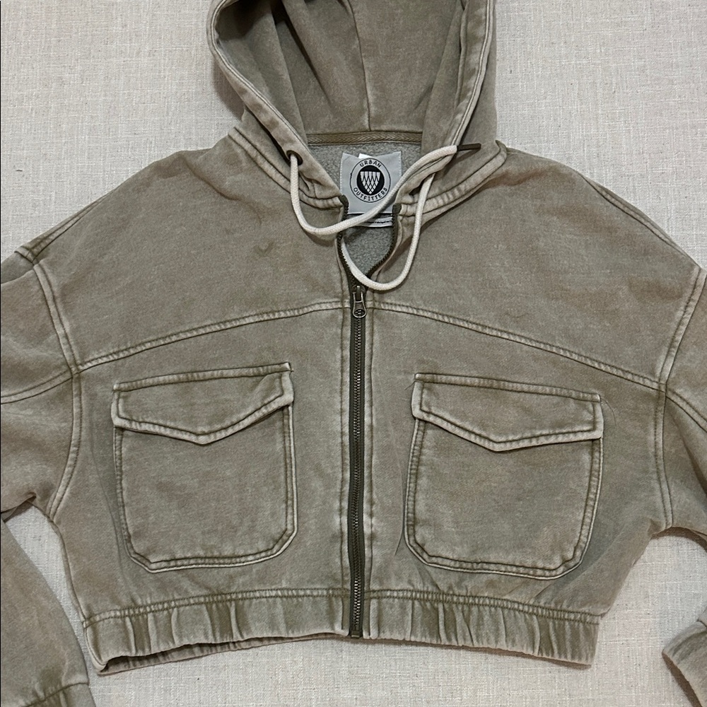 Urban Outfitters Yogi Fleece Hoodie Women’s S Olive Cropped Yoga Loungewear - Picture 3 of 15